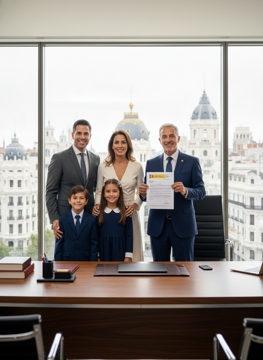 Familia esperanzada mirando el futuro en España